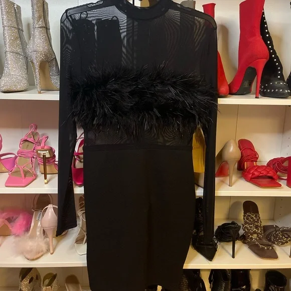 Fashion nova black furry long sheer sleeve dress - Picture 5 of 5